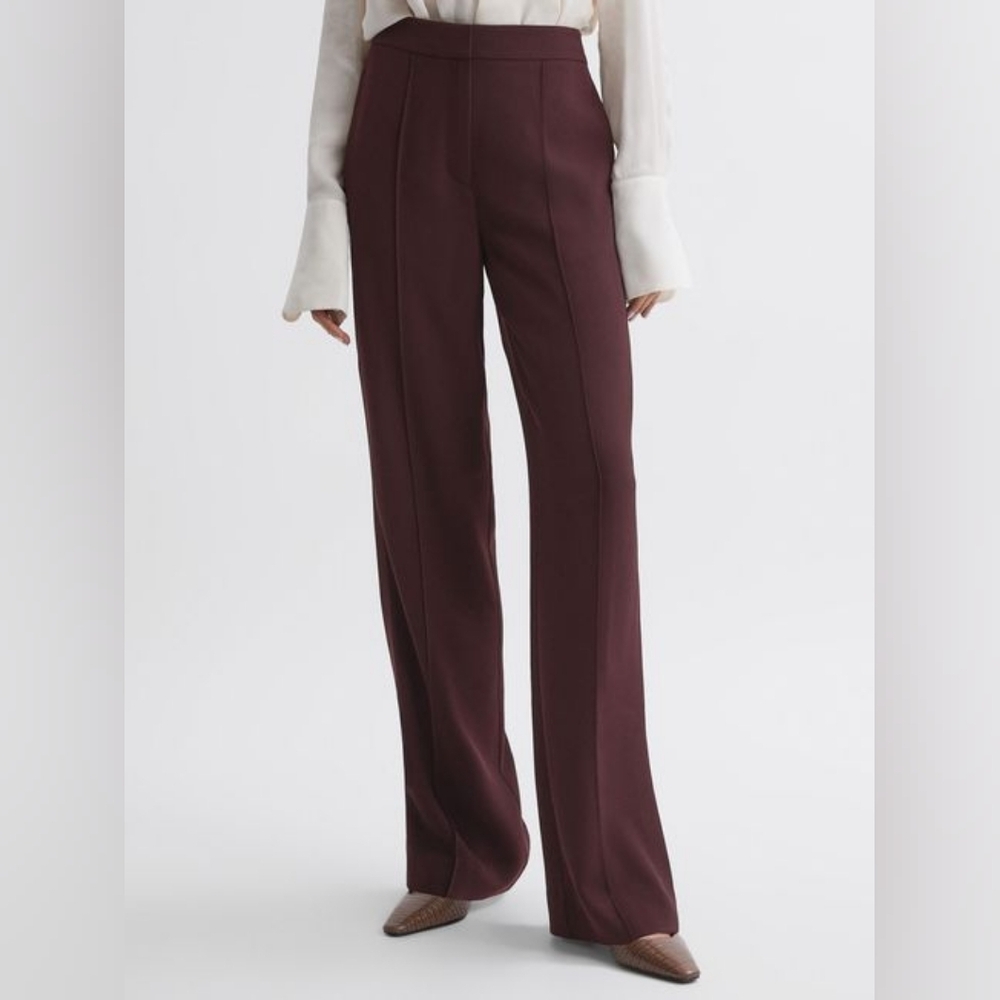 NWT Reiss Aleah Burgundy Wide Leg Pull on Trousers Pants 0‎